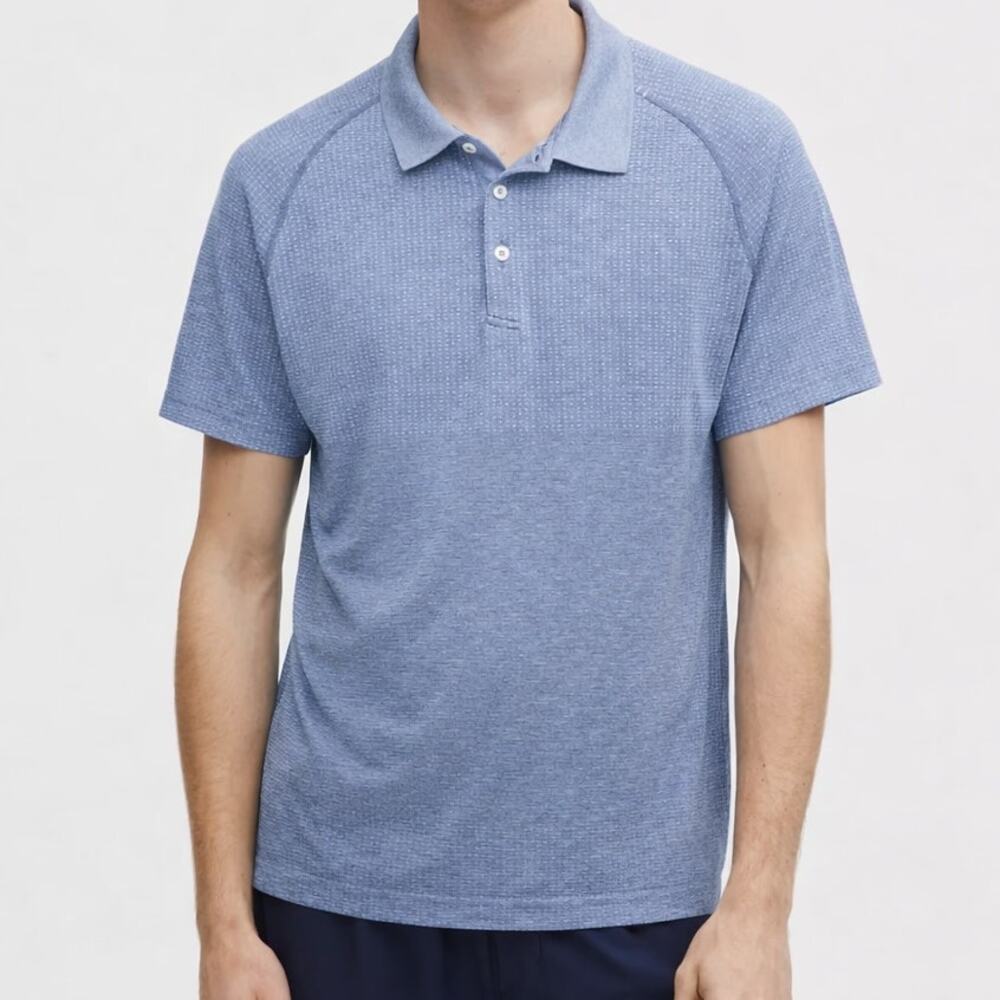 Lululemon Mens Blue Metal Vent Tech Polo Large Performance Shirt Athletic